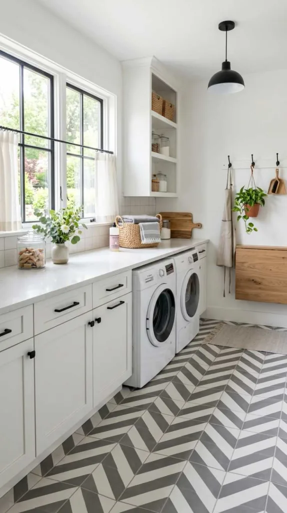 11+ Laundry Room Tile Ideas for Stylish Floors 8 Chevron Patterns