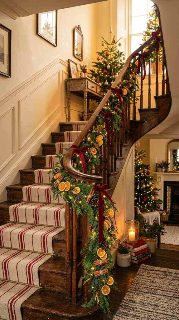 12 Christmas Staircase Decor Ideas for a Festive Home 13 Cinnamon and Orange Garland