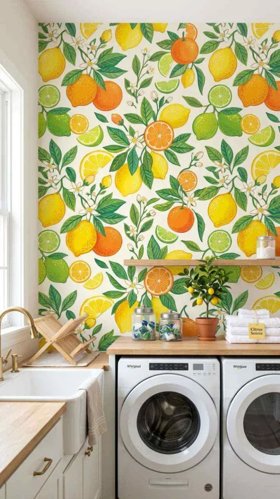 11+ Laundry Room Wallpaper Ideas for Stylish Small Spaces 8 Citrus Soirée