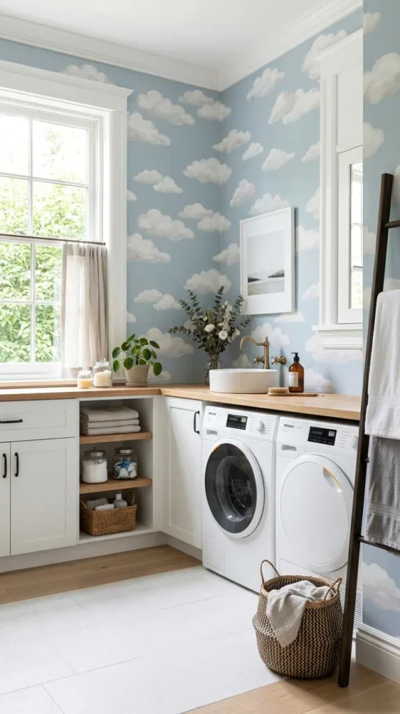 11+ Laundry Room Wallpaper Ideas for Stylish Small Spaces 10 Cloud Prints