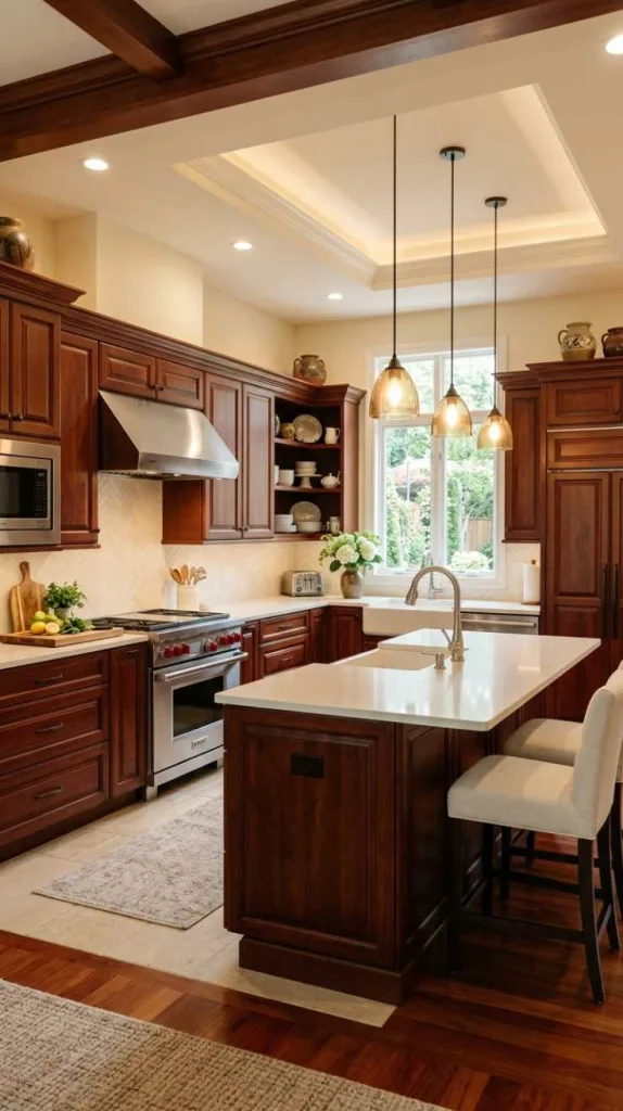 11+ Kitchen Color Schemes That Make Cherry Cabinets Pop 7 Cream and Ivory