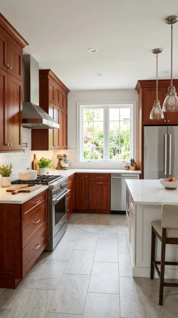 11+ Kitchen Color Schemes That Make Cherry Cabinets Pop 3 Crisp White