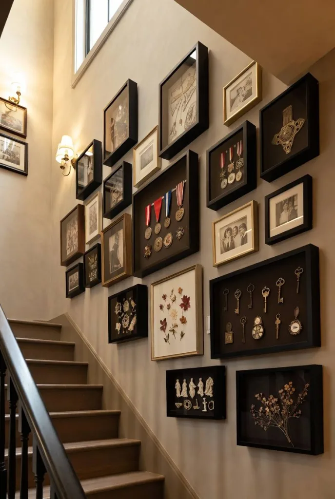 12 Staircase Decor Ideas Wall Stairways for Stylish Homes 14 Curated Shadow Box Collection