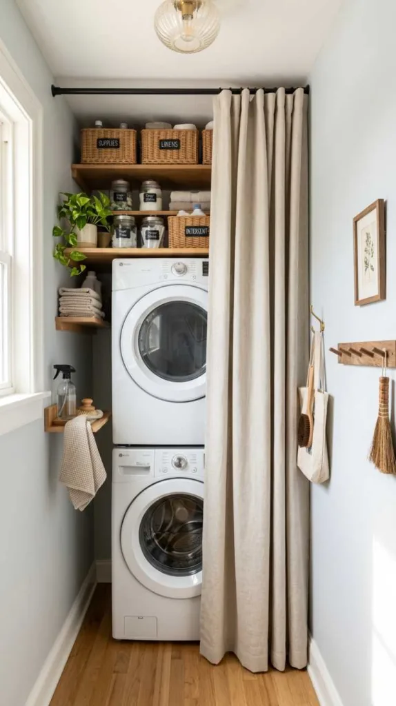 Curtain-Covered Laundry Zone
