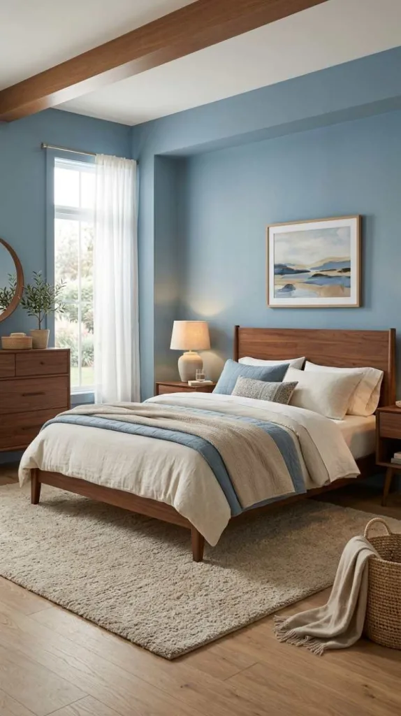 11+ Bedroom Color Schemes to Harmonize Brown Furniture 6 Dusty Blue