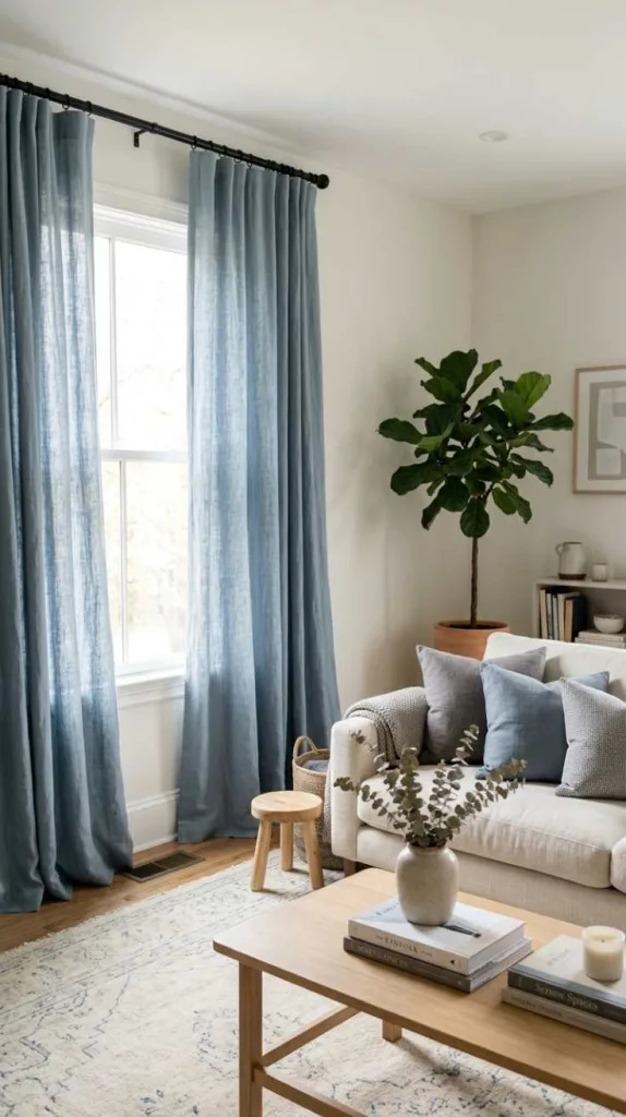 11+ Blue Living Room Curtain Ideas For a Stylish Home 4 Dusty Blue Linen