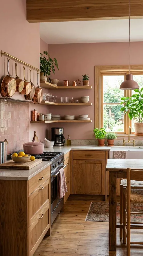 10+ Kitchen Color Combination Inspirations for Modern Homes 4 Dusty Rose & Wood