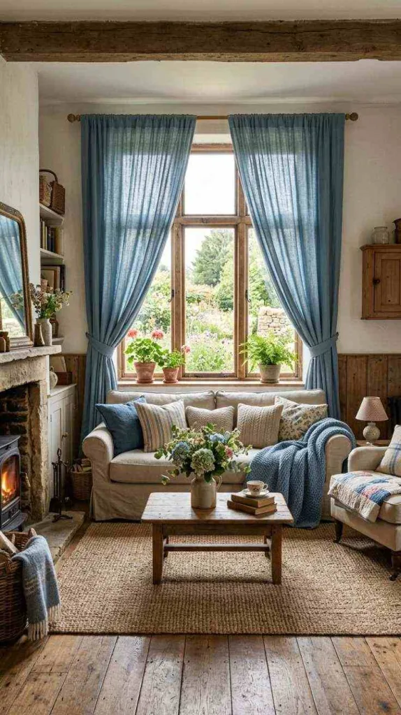11+ Blue Living Room Curtain Ideas For a Stylish Home 13 Farmhouse Cotton Curtains