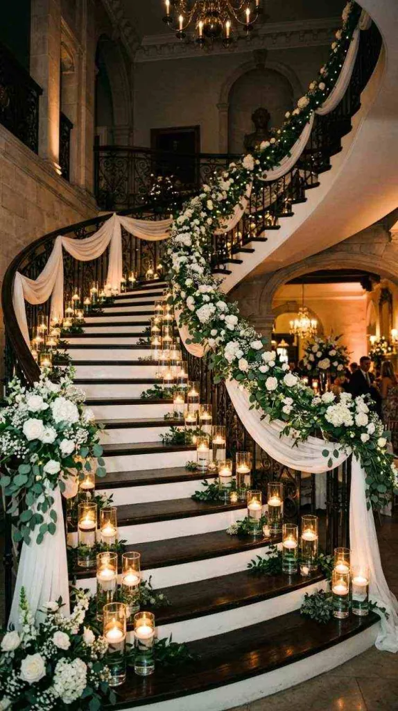 12 Staircase Wedding Decor for Elegant Ceremony Entrances 9 Floating Candle Display