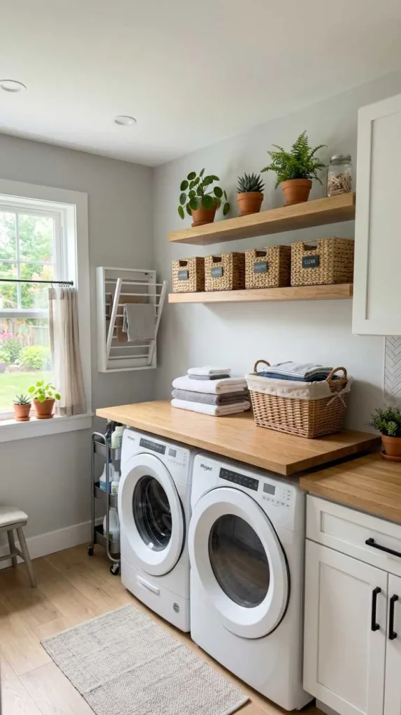 12 Laundry Room Folding Station Ideas for Organized Spaces 5 Floating Shelf Fold Zone