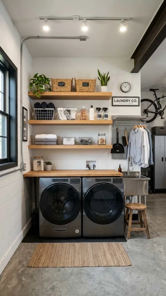 12 Garage Laundry Room Ideas for Smart Spaces 4 Floating Shelves