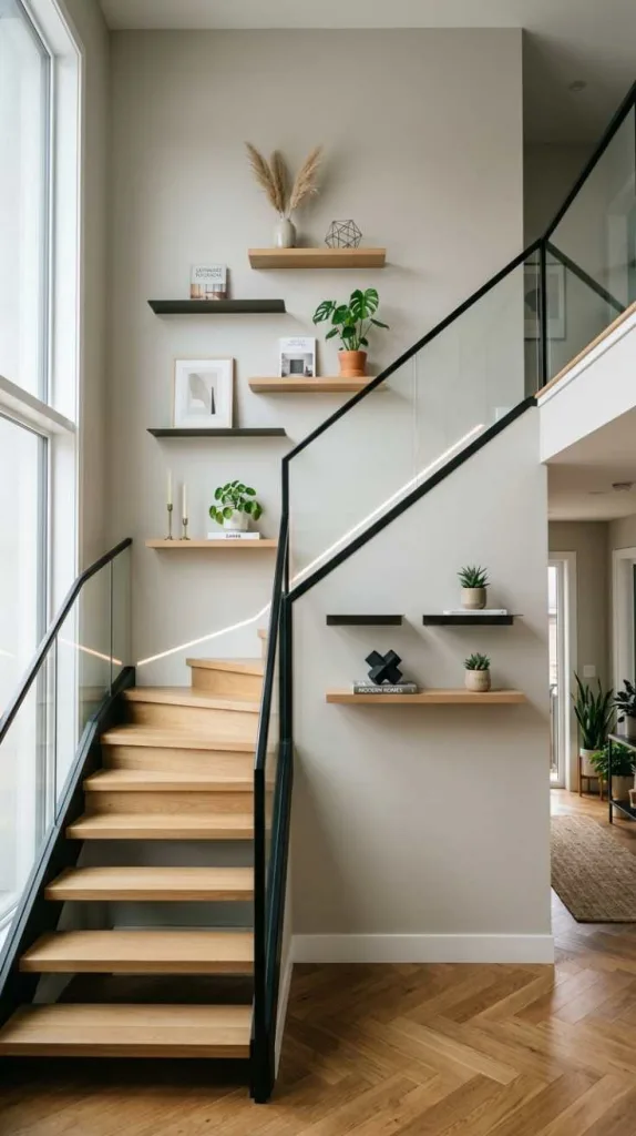 10+ Staircase Wall Decor Modern for Elegant Home Interiors 4 Floating Shelves