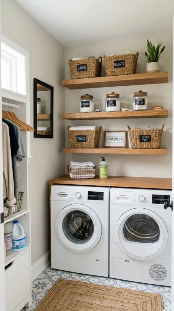 10+ Very Small Laundry Room Ideas for Smart Space 6 Floating Shelves
