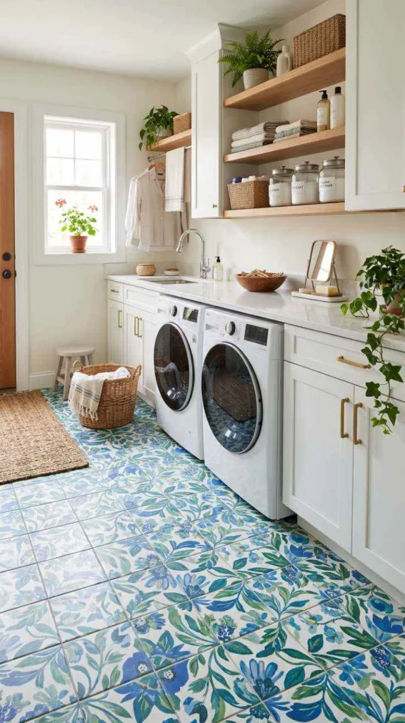 11+ Laundry Room Tile Ideas for Stylish Floors 10 Floral Flooring
