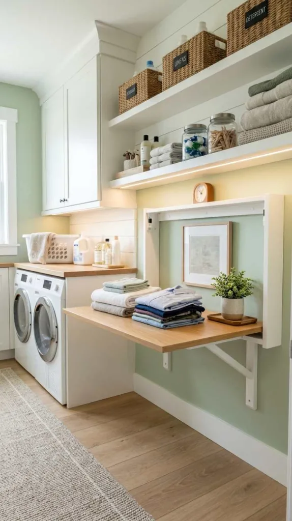 12 Laundry Room Folding Station Ideas for Organized Spaces 11 Fold-Down Compact Desk