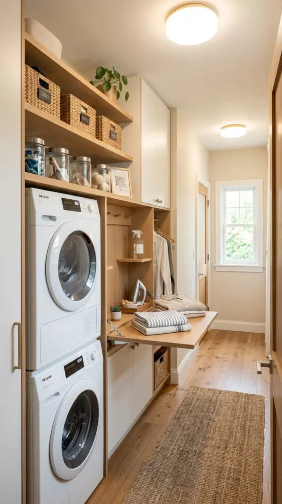 10+ Hallway Laundry Room Ideas with Stacked Washer 12 Fold-Down Work Surface
