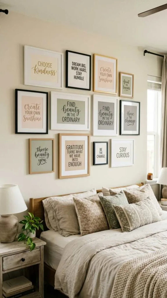 10+ Wall Decor Ideas for Bedroom that Instantly Elevate Style 4 Framed Quote Wall Styling