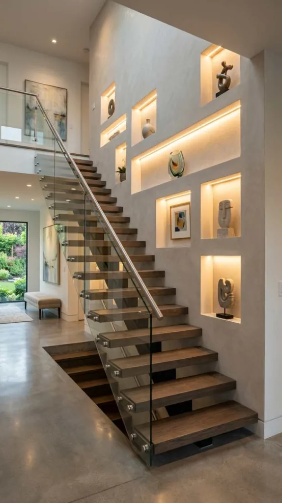 10+ Staircase Wall Decor Modern for Elegant Home Interiors 14 Frameless Glass Art Panels