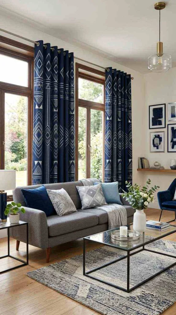 11+ Blue Living Room Curtain Ideas For a Stylish Home 9 Geometric Patterns