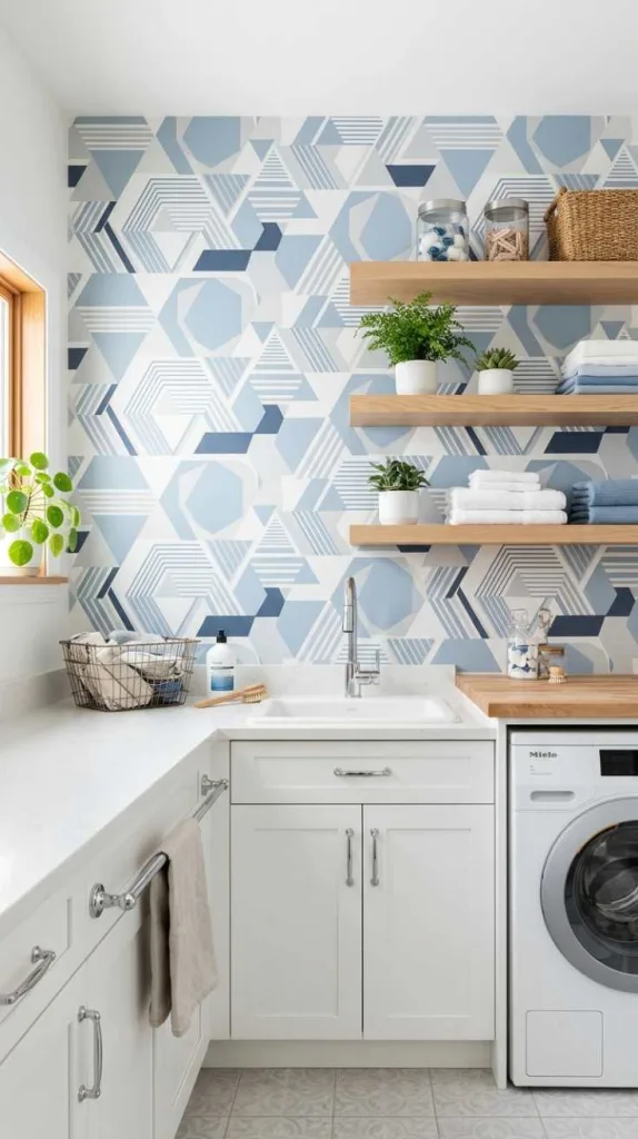 11+ Laundry Room Wallpaper Ideas for Stylish Small Spaces 13 Geometric Prints