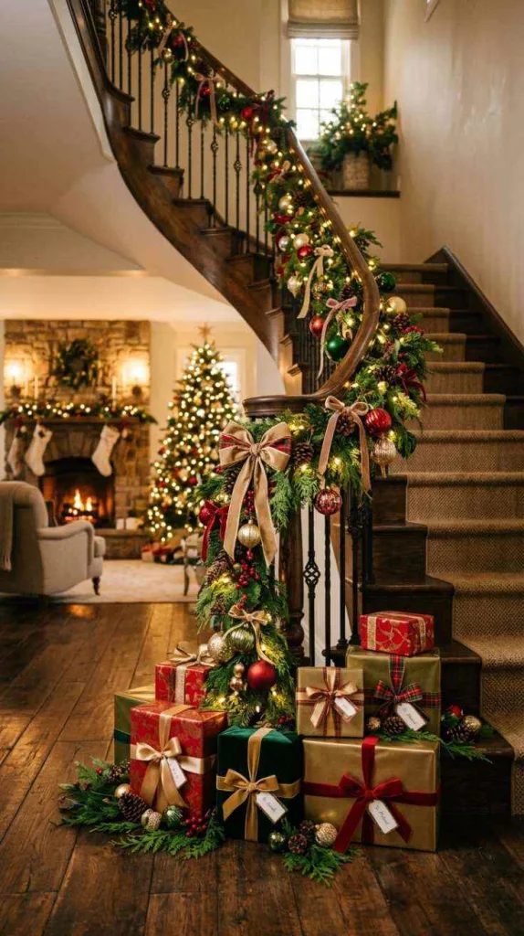 12 Christmas Staircase Decor Ideas for a Festive Home 14 Gift Box Display