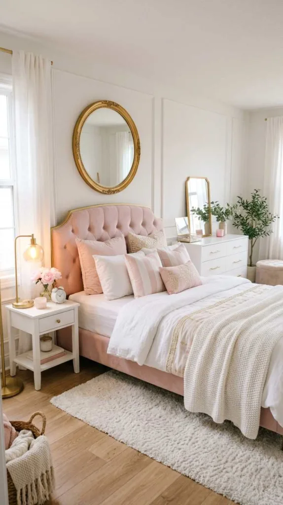 11+ Pastel Pink and White Bedroom Decor Ideas 8 Gold Details