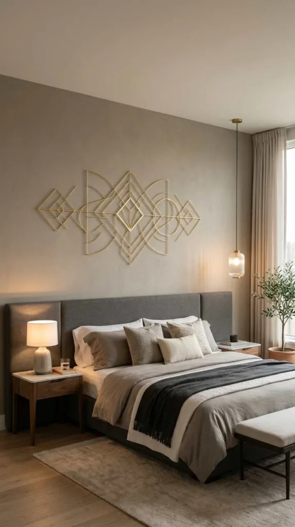 10+ Wall Decor Ideas for Bedroom that Instantly Elevate Style 10 Gold Metal Line Art