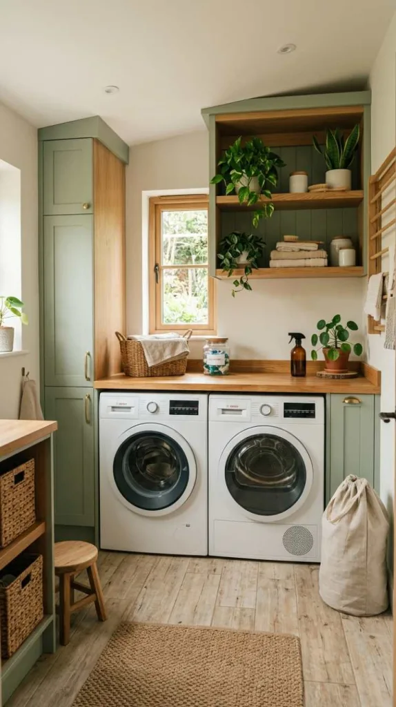 10+ Green Laundry Room Ideas for Fresh Spaces 13 Green Cabinets With Wood