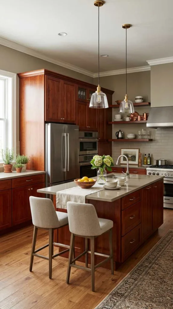 11+ Kitchen Color Schemes That Make Cherry Cabinets Pop 9 Greige Tones