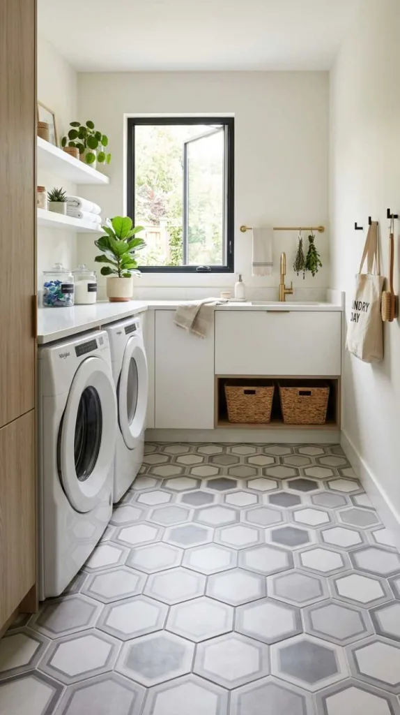 11+ Laundry Room Tile Ideas for Stylish Floors 4 Hexagon Tiles