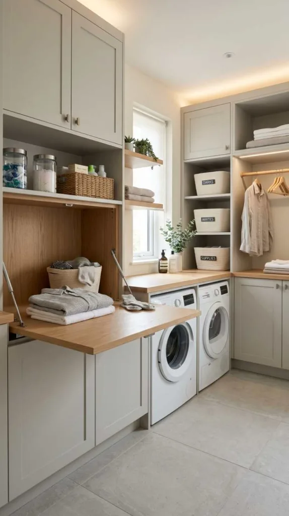 12 Laundry Room Folding Station Ideas for Organized Spaces 6 Hidden Cabinet Station