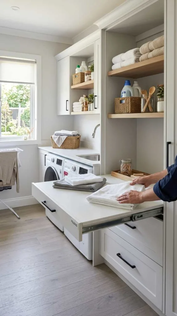 12 Laundry Room Folding Station Ideas for Organized Spaces 14 Hidden Pull-Out Folding Surface