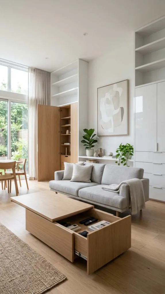 10+ Modern Minimalist Living Room Ideas for a Calm Home 6 Hidden Storage Design