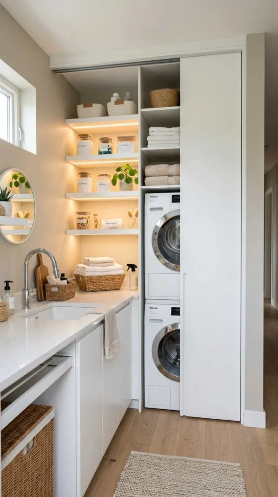 10+ Stacked Laundry Room Ideas Small Spaces 8 Hide Machines Behind Doors