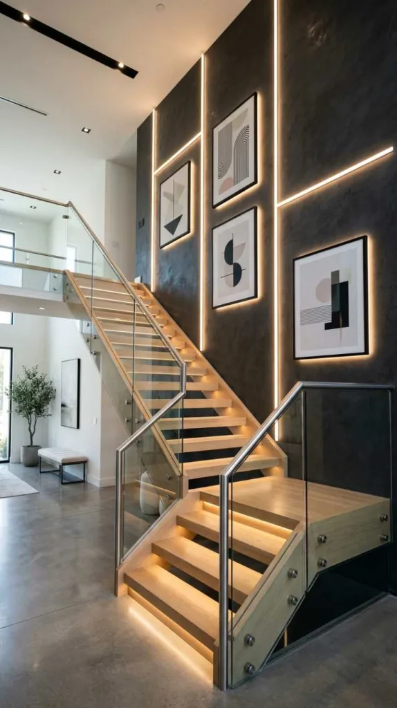 10+ Staircase Wall Decor Modern for Elegant Home Interiors 7 LED Strip Lighting