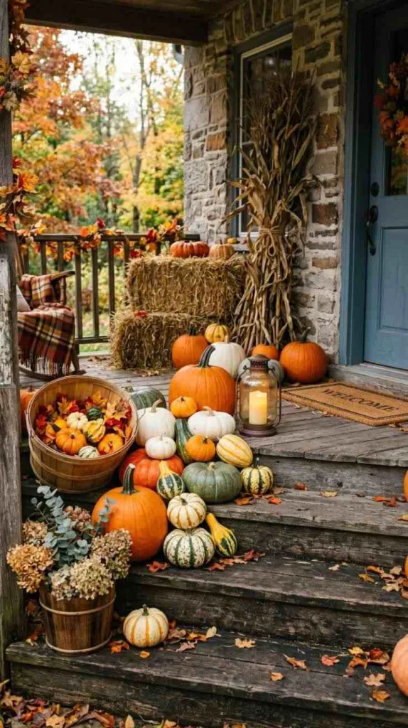 10+ Outdoor Fall Decor Ideas for a Cozy Inviting Home 3 Layer Pumpkins Naturally