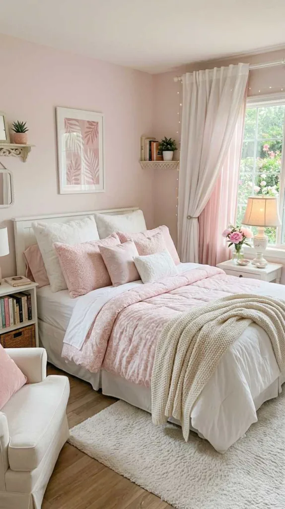 11+ Pastel Pink and White Bedroom Decor Ideas 4 Layered Bedding