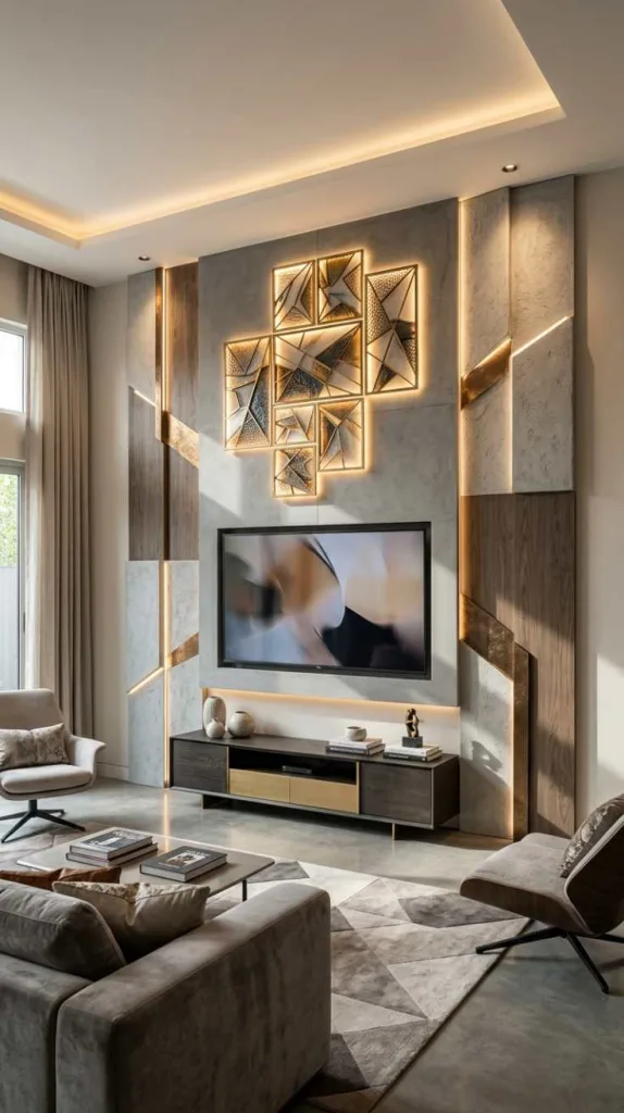 Layered Lighting Art Around TV