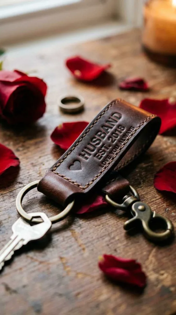 11+ Romantic Valentines Day Gift Ideas for Your Husband 4 Leather Keychain Detail