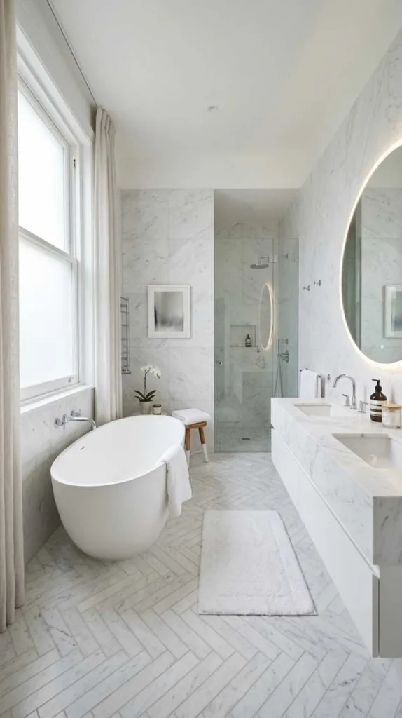 11+ White Marble Bathroom Designs That Look Timeless Luxe 4 Marble Herringbone Floors