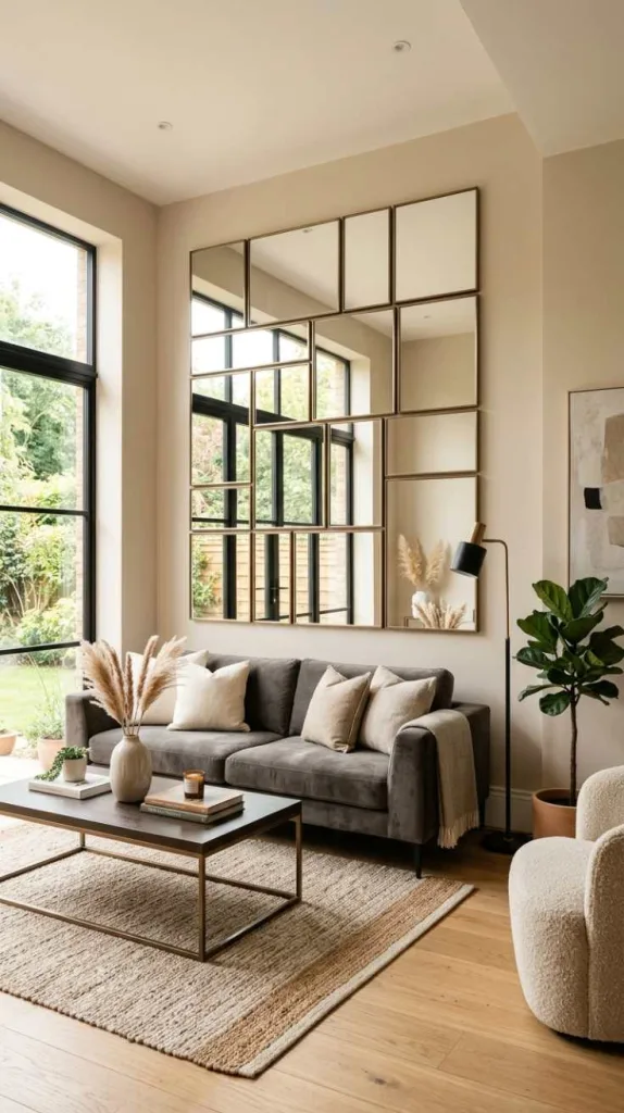 11+ Creative Mirror Wall Designs for Your Living Room 12 Metal-Framed Mirrors