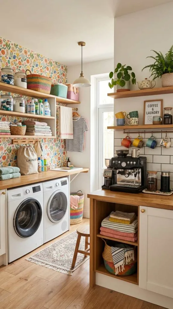 12 Fun Laundry Room Ideas to Brighten Your Everyday Routine 10 Mini Coffee Station