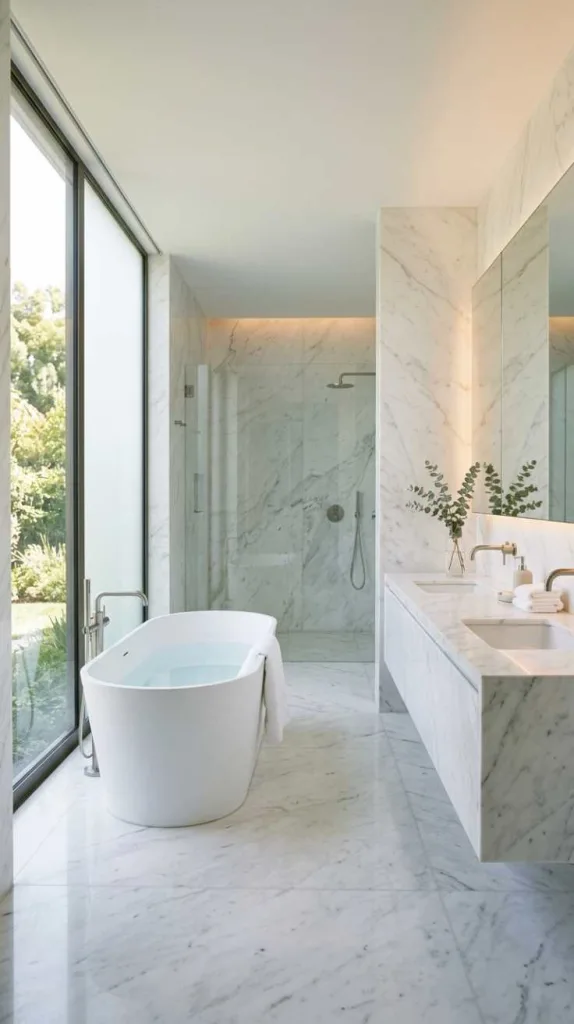 11+ White Marble Bathroom Designs That Look Timeless Luxe 14 Minimal Marble Elegance