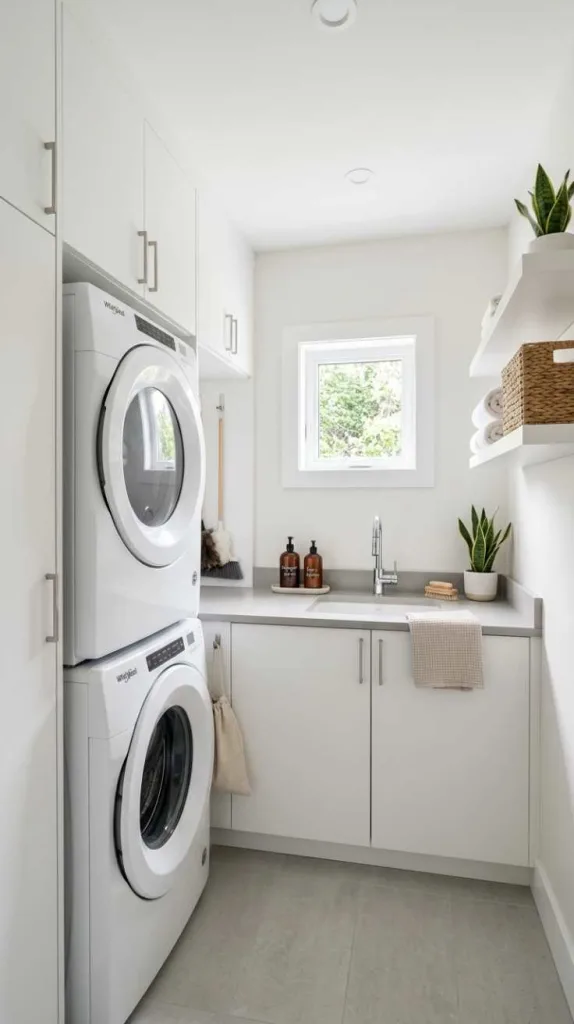 Minimalist White Laundry Setup