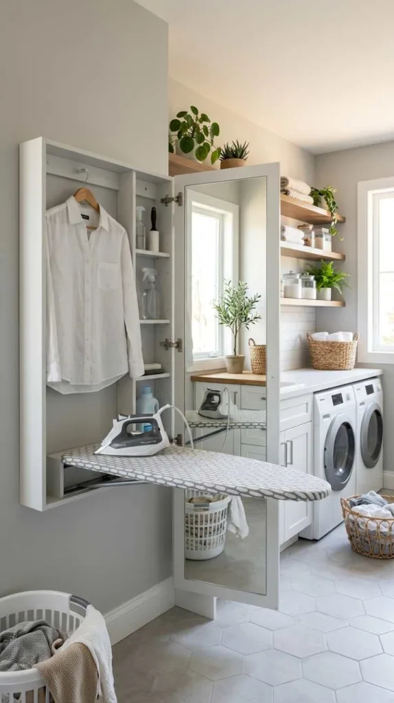 11+ Laundry Room Ironing Board Ideas with Hidden Storage 13 Mirror Cabinet