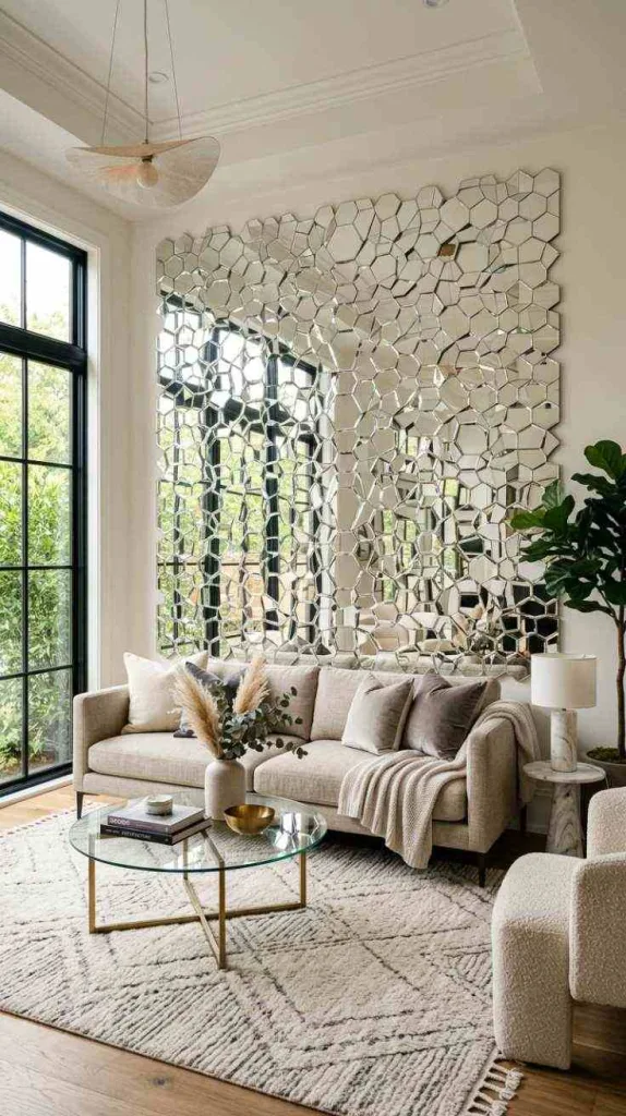 11+ Creative Mirror Wall Designs for Your Living Room 4 Mirrored Tiles