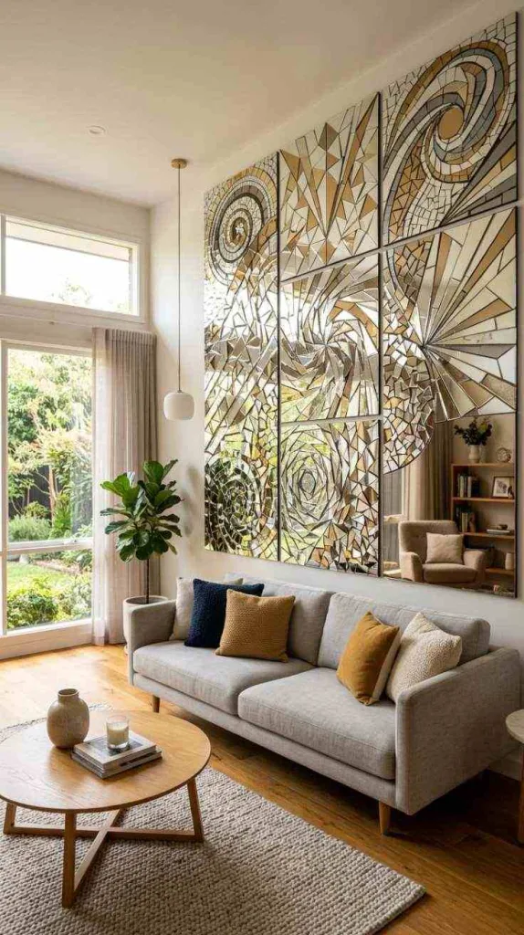 11+ Creative Mirror Wall Designs for Your Living Room 14 Mosaic Mirrors