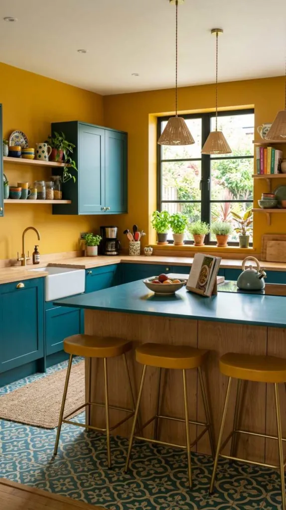 10+ Kitchen Color Combination Inspirations for Modern Homes 10 Mustard & Teal