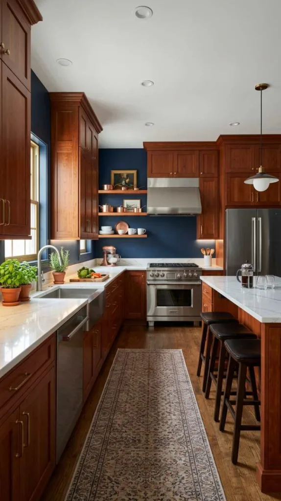11+ Kitchen Color Schemes That Make Cherry Cabinets Pop 8 Navy Blue