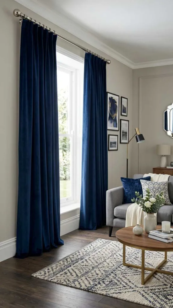 11+ Blue Living Room Curtain Ideas For a Stylish Home 3 Navy Velvet Curtains